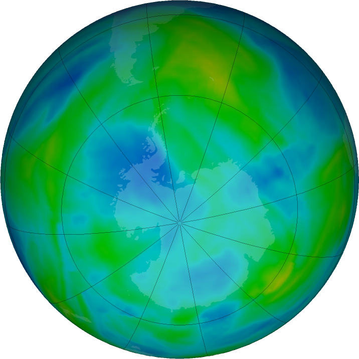 Antarctic ozone map for 31 May 2021